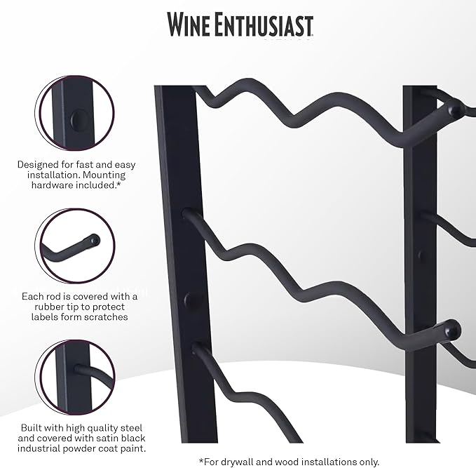 Wine Enthusiast N'FINITY 27 Bottle Wall Mounted Metal Wine Rack ??Label Forward Wine Rack with Easy Installation - 3' Tall, 3 Column Deep (Black)