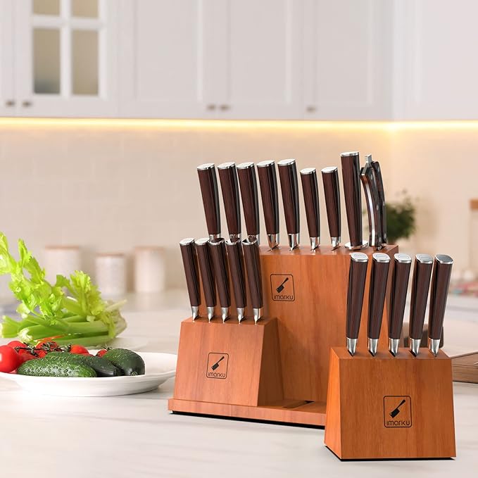 imarku Knife Set, 20-Pieces Premium Kitchen Knife, Japanese High Carbon Steel Knife Set with Block and 2 Pull-away Steak Knife Block Set, Best Gifts