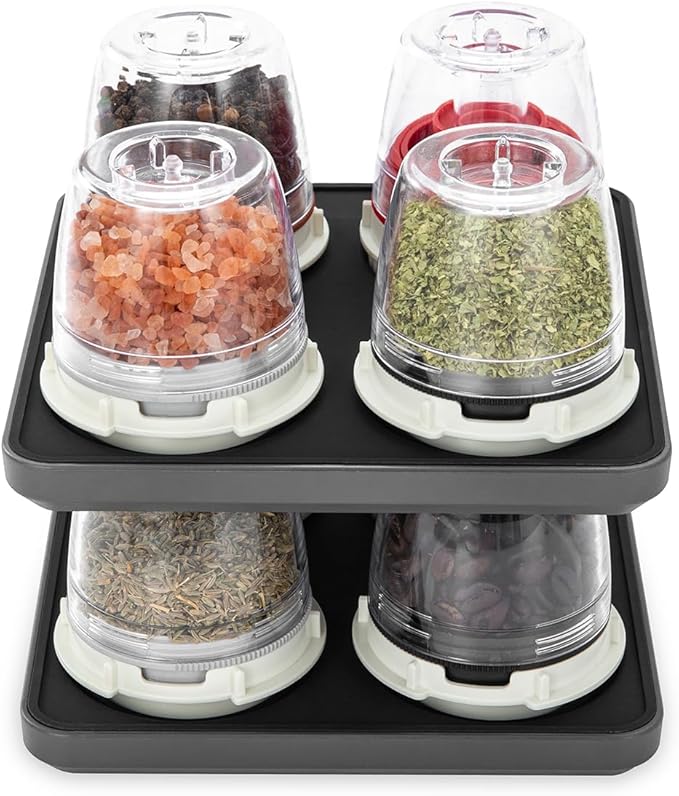 FinaMill Slate Quartet Stackable Tray ??Spice Rack for 4 FinaMill Pods, Durable Kitchen Organizer for Spice Grinder, BPA-Free, Easy to Clean, Keep Spices Neat & Accessible, Home and Kitchen Gift Ideas