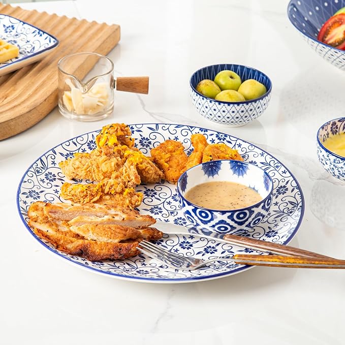 Cerkik Ceramic Dipping Bowls Set - Mini 4 Oz Dessert Bowls - Small 3.5 Inch Porcelain Bowls for Side Dishes, Snack, Yogurt, Appetizer - Microwave Dishwasher Safe - Set of 6 - Vintage Blue