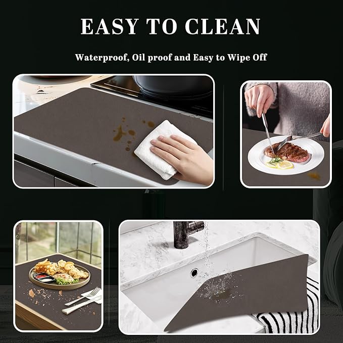 BLESWIN Faux Leather Placemats, Set of 6, 12횞17 Inch -Double Side Texture Color Table Mats, Heat-Resistant, Waterproof and Oil-Resistant, Suitable for Dining Room, Kitchen, Party, Outdoor - Dark Brown