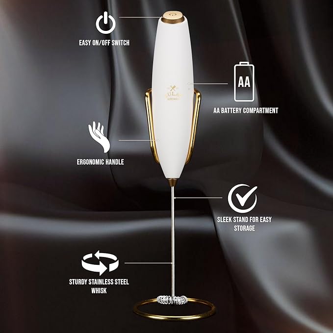 Zulay Kitchen Executive Series Luxury Gift Milk Frother with 4 Duracell Batteries ??Handheld Electric Foam Maker for Coffee, Lattes & Hot Chocolate ??Deluxe Finish, Ultimate Gift for Coffee Lovers