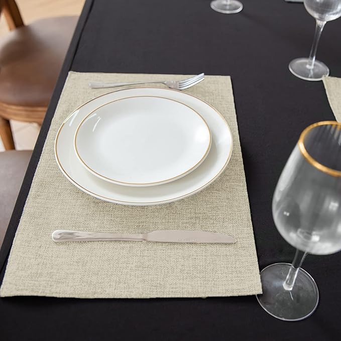 Rinpon Cloth Placemats Set of 8, Linen Type Fabric Placemats Machine Washable Heat Resistant Placemats Wrinkle Free Thick Polyester Kitchen Place Mats for Dining Table (Beige)