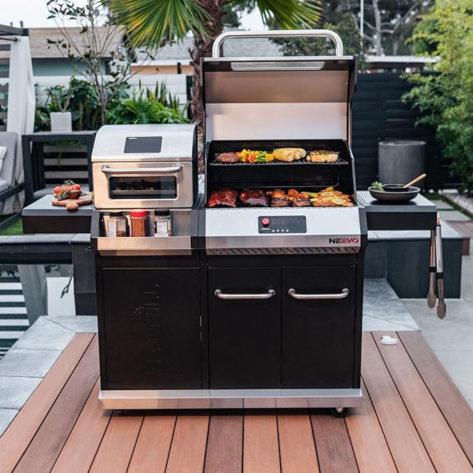 Neevo 44,000 BTU Liquid Propane Gas Grill with Built-in Air Fryer ??714.3 sq. in. Cooking Area, Smart Outdoor BBQ with Cast Iron Grates, App Connectivity & Electronic Controls, Model 720-1055