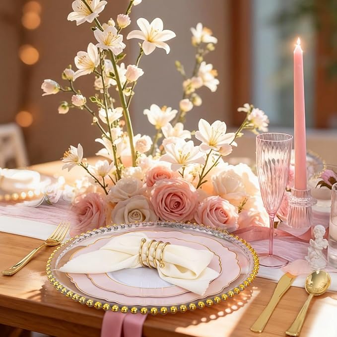WDF 60pcs Pink Dessert Plates - 7.5inch Baroque Pink &White Disposable Dessert/Appetizer Small Cute Cake Plates for Upscale Parties &Wedding-Special for Bridal Shower, Brithday, Valentine's Day