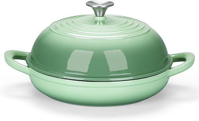E-far Dutch Oven for Sourdough Bread Baking, 6 Qt Round Enameled Cast Iron Dutch Oven for Homemade Artisan Bread, Dome Lid & Shallow Base, Matte Black Interior & Durable, Oven-Safe to 500?? Green