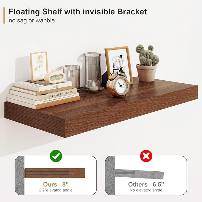 Heimlove 12" Deep Floating Shelves for Wall Shelf Over Toilet Mounted Farmhouse Long 55 inches Set of 1, Farmhouse Shelves with Invisible Brackets for Living Room, Kitchen, Bedroom,Walnut