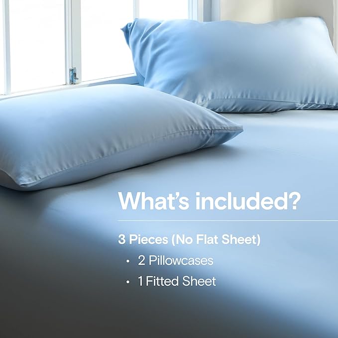 DOZ Sheet Set, 100% Viscose derived from Bamboo, Organically Grown, Buttery Soft, Cooling Sheets, High GSM, Deep Pockets - 3 Piece - 2 Pillowcases 1 Fitted Sheet (Sky, Cal King)