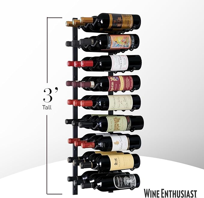 Wine Enthusiast N'FINITY 27 Bottle Wall Mounted Metal Wine Rack ??Label Forward Wine Rack with Easy Installation - 3' Tall, 3 Column Deep (Black)