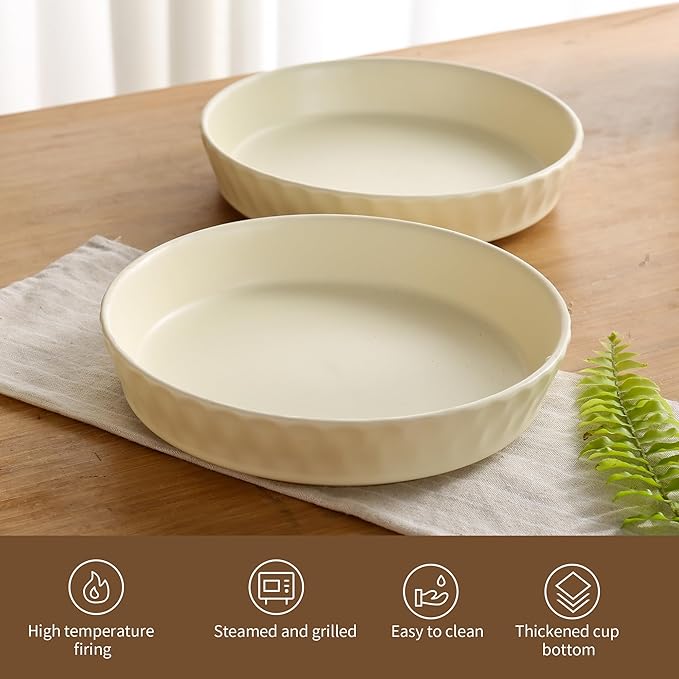 Dinner Plates Set of 4, 8 Inch Ceramic Salad Plates With High Rim for Pasta, Salad, Steak and Main Course, Microwave, Oven and Dishwasher Safe - Apricot