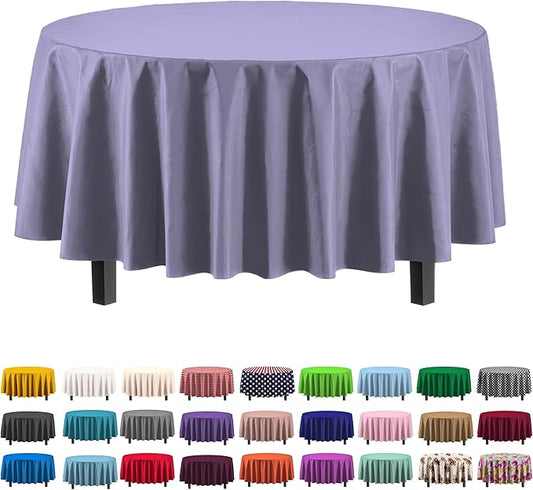 Party Solids 6-Pack Premium Plastic Tablecloth 84in. Round Plastic Table Cover - Lavender