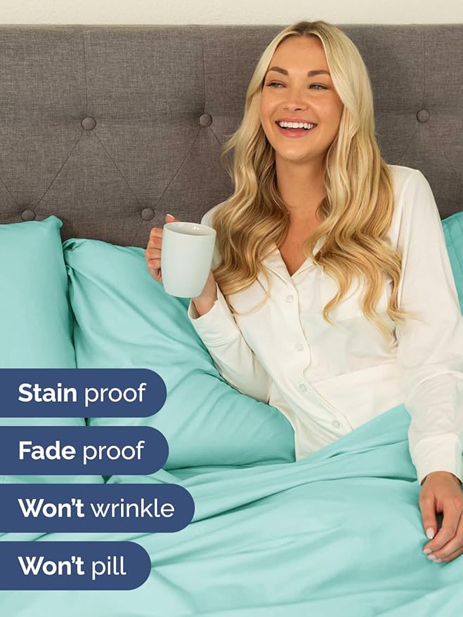 Extra Deep Pocket Cal King Sheets - 4 Piece Breathable & Cooling Bed Sheets - Hotel Luxury Bed Sheet Set - Soft, Wrinkle Free & Comfy - Easily Fits Extra Deep Mattresses - Deep Pocket Spa Blue Sheets