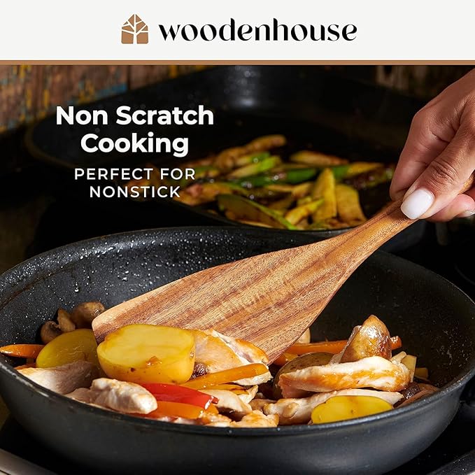 Wooden Spoons for Cooking ??10 Pc Teak Wood Utensil Set, Durable, Nonstick Safe & Heat Resistant with Ergonomic Handles - Unique Kitchen Gifts for Women Men, Cooking Gifts for Men Women
