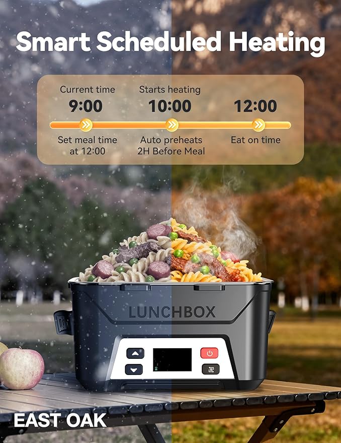 EAST OAK Cordless Electric Lunch Box for Adults,5.5 Cups Rechargeable Self Heating Lunch Box-Automatic Heating,Food Warmer with Memory Function & Automatic Keep Warm,Perfect for Work and Trip(Black)