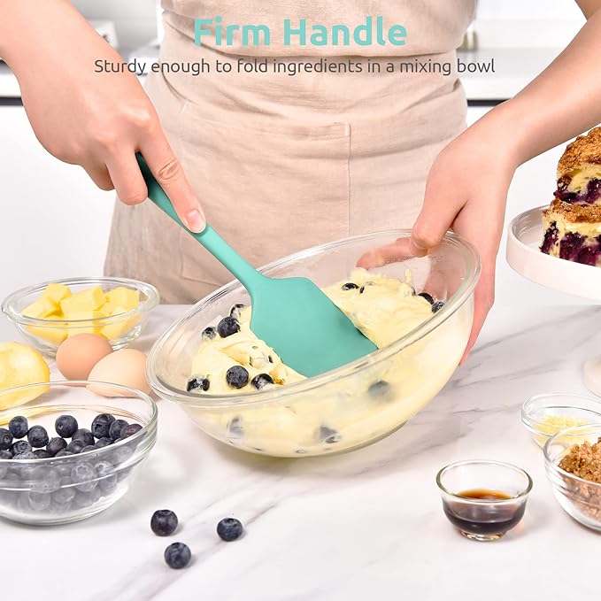 U-Taste Flat Spatula & Spoon Spatula: 11.38in 600쨘F Heat Resistant Silicone Bowl Scraper, Flexible Rubber Kitchen Cooking Mixing Utensil with Upgraded Non-Stick Surface (Set of 2, Aqua Sky)