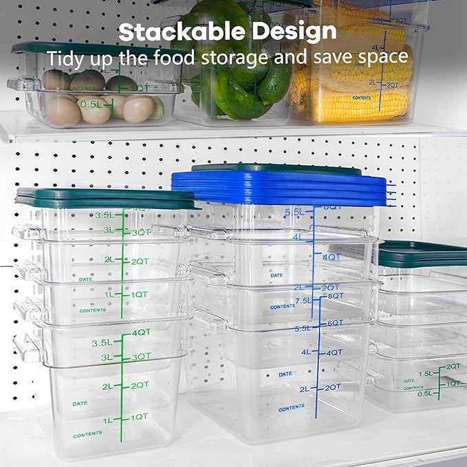 4 Pack Food Storage Containers with Red Lids, 22.0 Qt - Square, Clear, Polycarbonate, for Restaurant Commercial Kitchen and Home party
