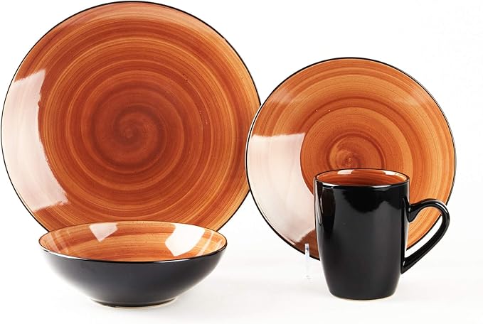 16-Piece Dinnerware Set - Serves 4, Black and Speckled Purple Plates & Bowls Set | Microwave & Dishwasher Safe Mix Cobalt, Mocha, Rose, Spice