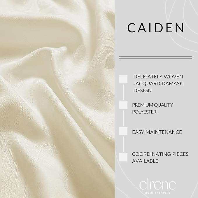 Elrene Home Fashions Caiden Elegance Damask Waterproof, Stain & Wrinkle Resistant Fabric Tablecloth, 90" Round, Ivory