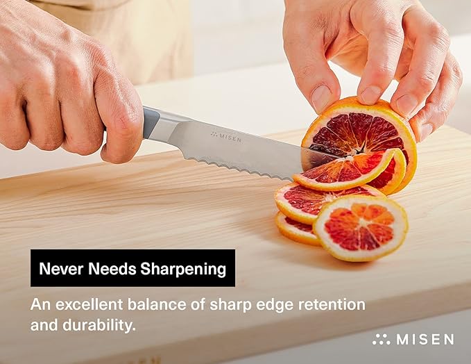 Misen Serrated Bread Knife - High-Carbon Japanese AUS8 Steel - Perfect for Soft Foods, Bread, Pastries, and Fruits - Verstatile Slicer, Razor-Sharp Edge, Durable Blade, Ergonomic Handle - 5", Gray