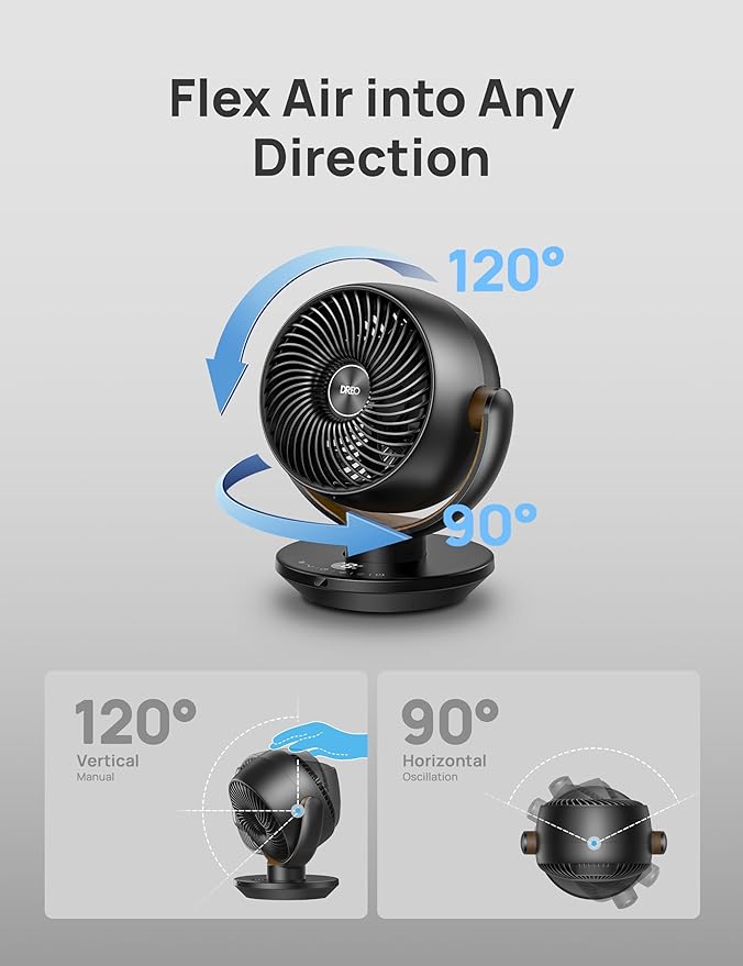 Dreo Fan for Bedroom, Desk Air Circulator Fan with Remote, 11 Inch Table Fans for Whole Room, 60ft Powerful Airflow, 120째 Vertical Manual +90째 Oscillating, 4 Speeds, 8H Timer, Quiet Fan, Home