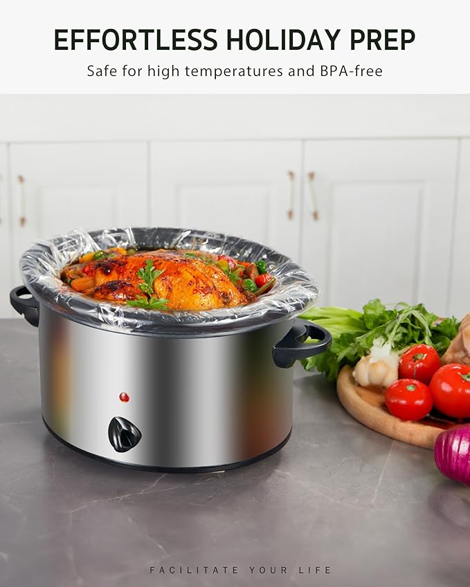 Syntus Slow Cooker Liners, 60 Count Cooking Bags Large Size Disposable Pot Liner Plastic Bag, Fit 3QT to 8QT for Slow Cooker Cooking Trays, 13"x 21", 60 Liners