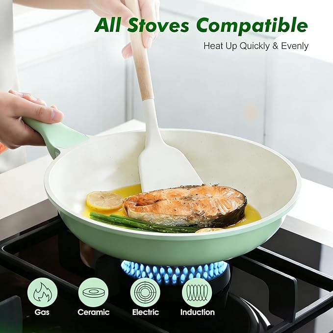 SENSARTE Nonstick Ceramic Frying Pan 9.5-Inch, Healthy Non Toxic Skillet, Induction Compatible Omelet Pan with Heat Resistant Handle, PFAS-Free