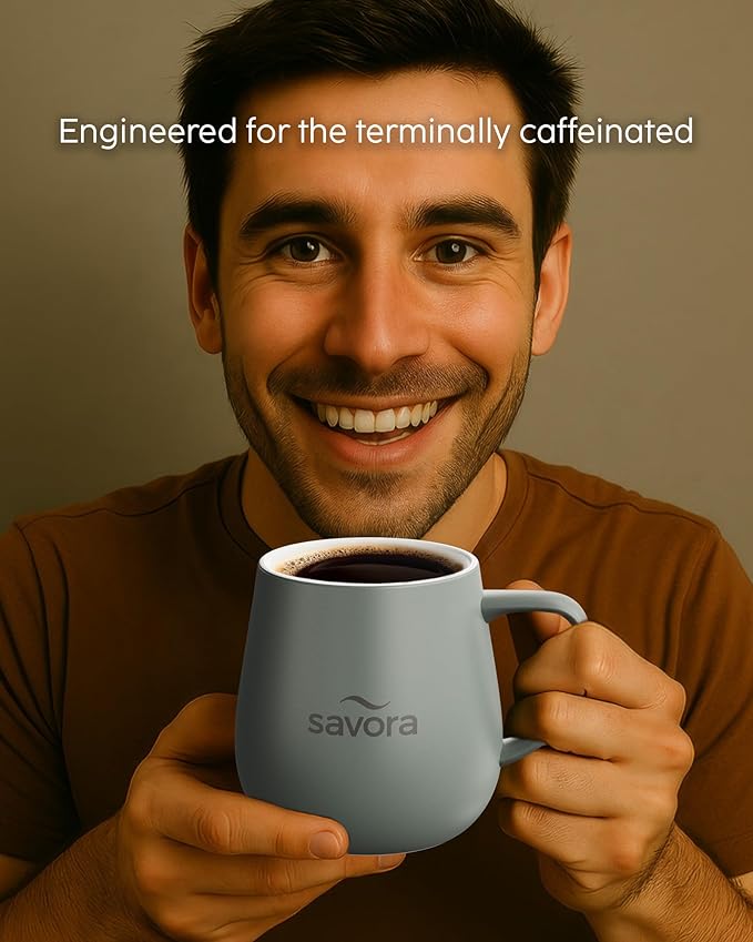 12oz Heated Coffee Mug | Barista?셲 Choice | Exclusive Wireless IntelliHeat Pad | Temperature Control Maintains 135째F | Hand-Crafted Ceramic Mug & Lid | Great for Tea Drinkers | Backed for Life - Grey