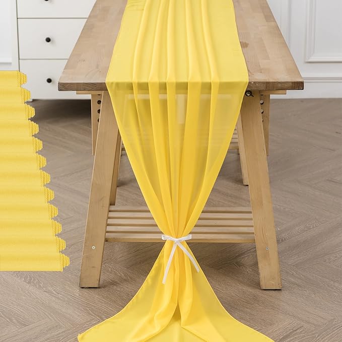 flohar 12Pack 9ft Chiffon Table Runner 14x108 Inch Sheer Romantic Table Runner for Wedding Birthday Party Bridal Shower Outdoor Decoration -Yellow