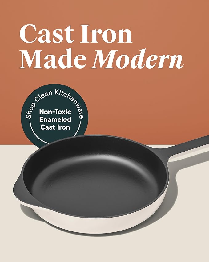 Caraway Cast Iron Skillet - 10.5??Enameled Cast Iron Pan With 3 Layer Enamel Coating - No Seasoning Required - Compatible With All Stovetops - Free From Forever Chemicals - Cream
