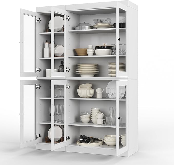 Palace Imports 100% Solid Wood 48.5" Pantry China Cabinet with Clear Glass Doors and Adjustable Shelves