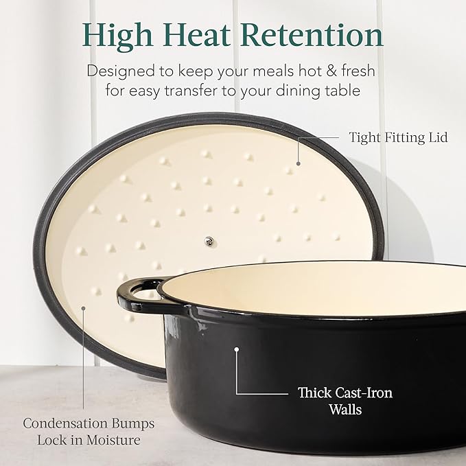 Best Choice Products Oval 7.5 Quart Enamel Cast-Iron Dutch Oven, Heavy-Duty Pre-Seasoned for Baking, Cooking w/Side Handles ??Black Licorice