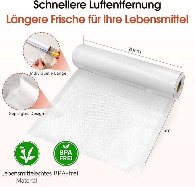 Vacuum Sealer Rolls 2 Pack, 8" x 16' Vacuum Seal Bags for Food Storage Saver, BPA-Free FoodSaver Bags Rolls for Freezer, Meal Prep & Sous Vide Cooking
