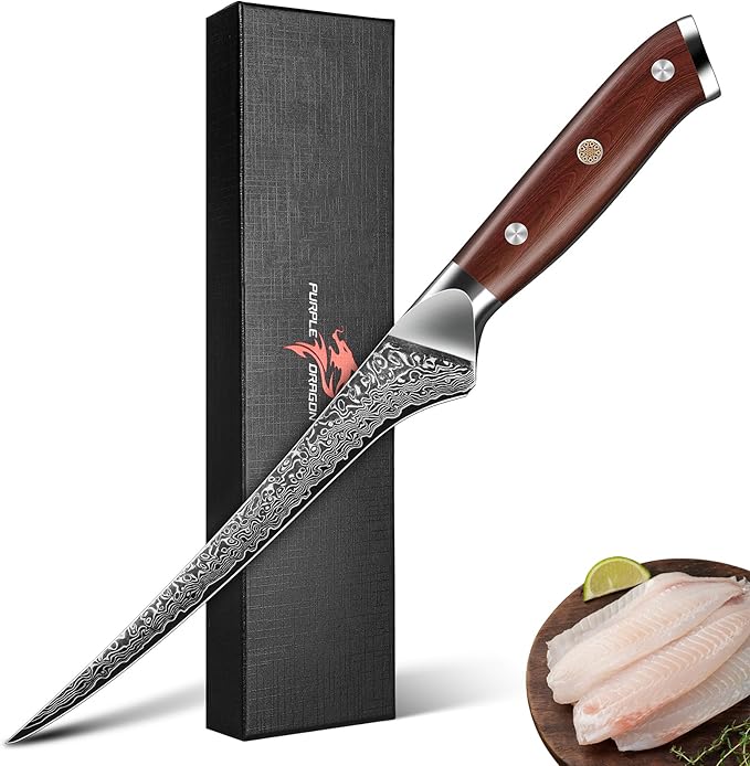 Purple Dragon Fillet Knife 7 Inch, Japanese Boning Meat Cutting Knives Razor-Sharp Meat Trimming Deboning ??Professional Filet Fish Knife with Ergonomic Handle Christmas Gift for Men and Women