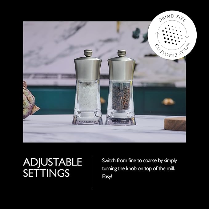 Cole & Mason Bromley Salt & Pepper Mill Gift Set, 6" - Salt & Pepper Grinders with Ultra-Sharp Grinding Mechanisms - Refillable Mills & Spice Shakers with Adjustable Grinding - Acrylic Gift Set