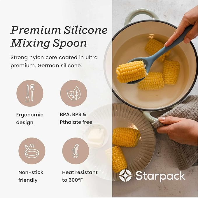 Starpack 'Mix it Up' Premium Silicone Cooking Spoons - Silicone Mixing Spoons for Baking Heat Resistant 600째F - Nonstick Cookware Serving Spoon for Kitchen - Rubber Stirring Spoon