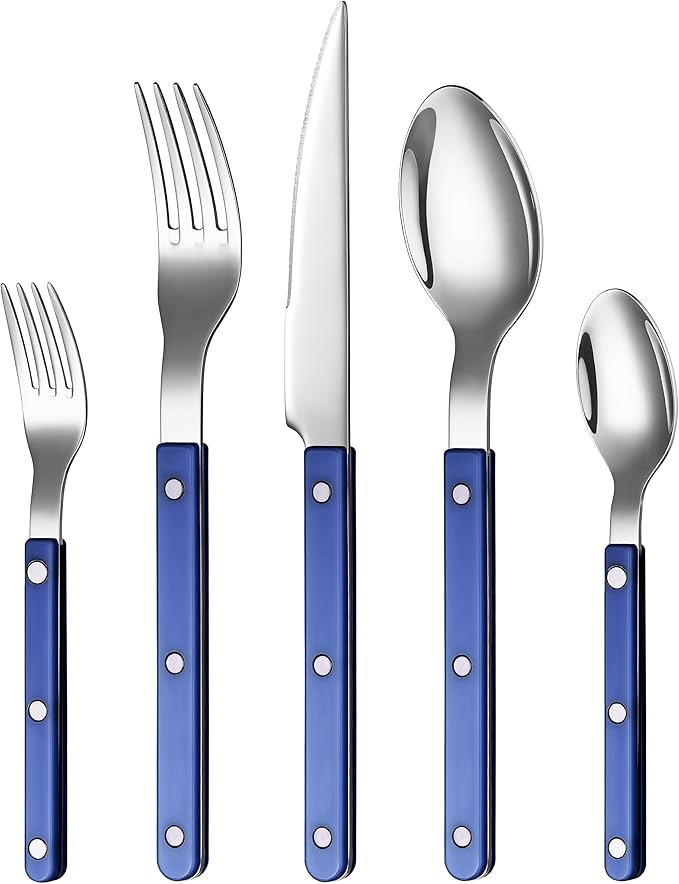 Khen Cutlery Set of 20, 18/8 Stainless Steel Flatware, Modern Silverware for Home, Kitchen, Dining & Table Setting for 4 ??Stainless Steel, Dishwasher Safe, Lightweight & Ergonomic Design Gift - Blue