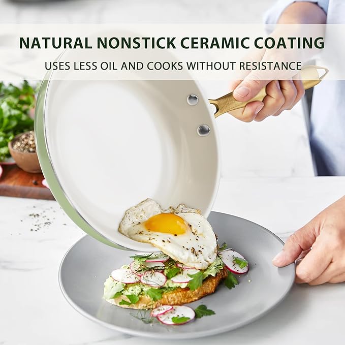 Pots and Pans Set Non Stick - VONIKI Ceramic Cookware Set with Cooking Utensils Set, Non Toxic Kitchen Cookware Sets Dutch Oven Pot with Lid Saucepan Set Saut챕 Pan Frying Pan Set for Cooking Gifts