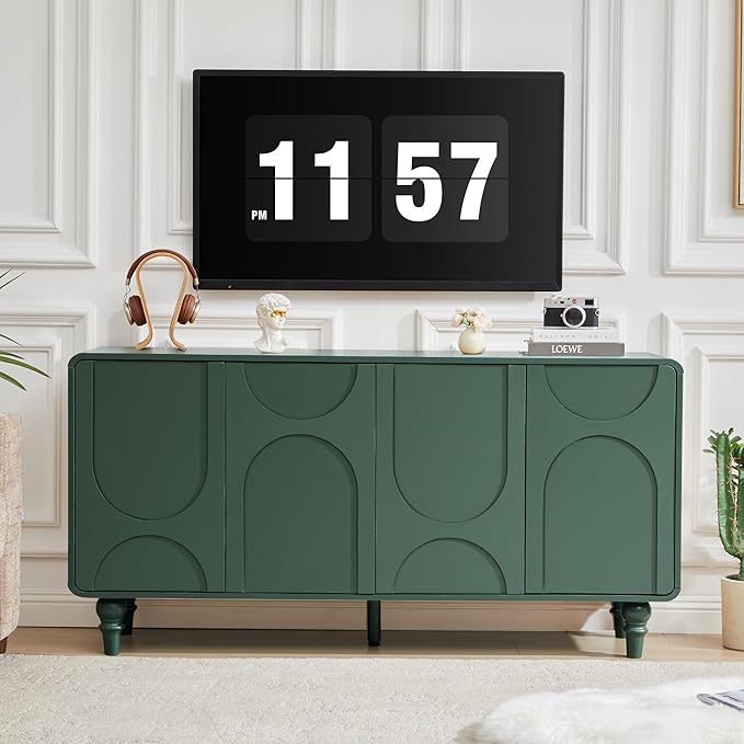 Mid Century Modern Sideboard Buffet Cabinet with Storage, Kitchen Sideboard Credenza Storage Cabinet with Doors and Shelves for Home Coffee Bar, Dining Room, Office, Entryway - Green