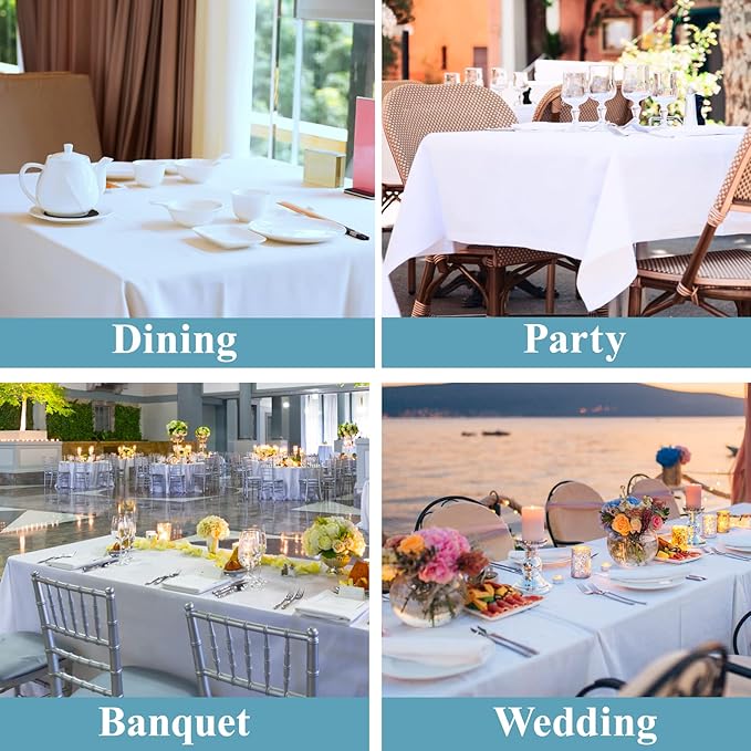 VidaFete Table Cloth 10 Pack 90 * 156inch Rectangle Tablecloth Polyester, Stain Wrinkle Resistant Polyester Dining Table Cover for Kitchen Dinning Party Wedding Rectangular Tabletop Decoration(White)