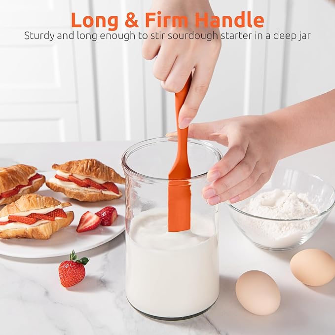 U-Taste Skinny Silicone Jar Spatula: 600쨘F Heat-Resistant Food-Grade 10in Long Narrow Sourdough Stirring Stick, Seamless Flexible Peanut Butter Spreader for Scraping Icing Bread Cream, Jam (Orange)