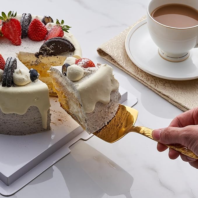 Gold Cake Server, 9.4-inch Stainless Steel Pie Server Spatula, Pizza Server Set of 3, Dishwasher Safe