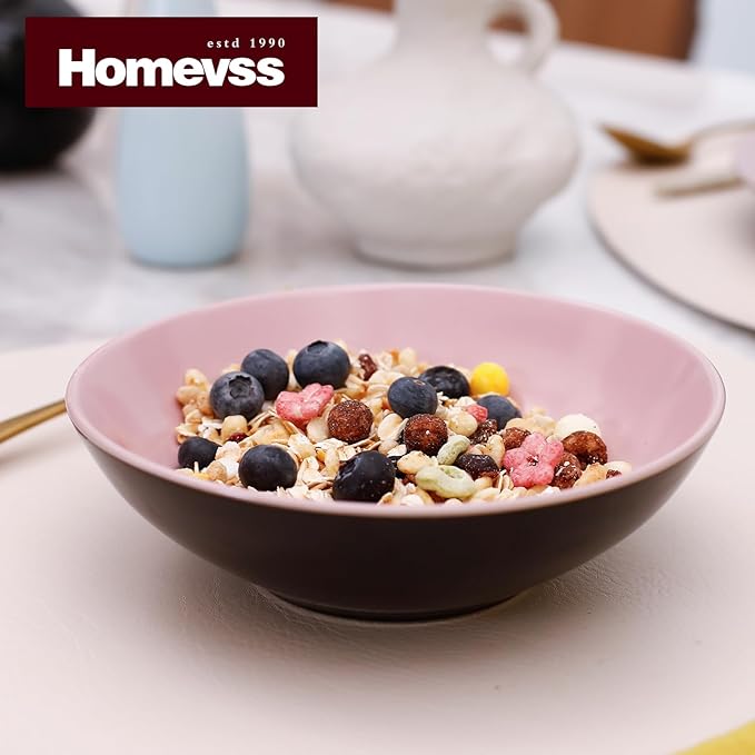 Stoneware Two-Tone Colors Life 18pc Dinner Set竊똎utside Shiny Black + Inside Matte Glaze Rose