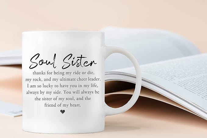 QASHWEY Soul Sister Definition Coffee Mugs Mug, Best Friend Bestie BFF Soul Sister Gifts for Women Girls,Inspirational Friendship Gift Double Side Printed Ceramic Mug Cup 11 Ounce