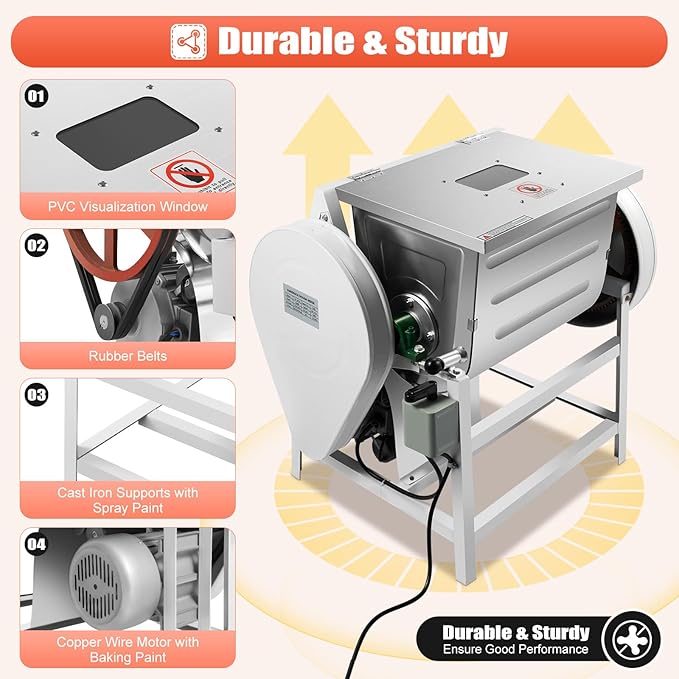 30QT Commercial Dough Mixer 1500W 110V Electric Flour Kneading Mixing Machine Heavy Duty Flour Mixing Machine with 17" x 13" x 14" Bowl 1400r/m Dough Kneading Machine for Bakeries
