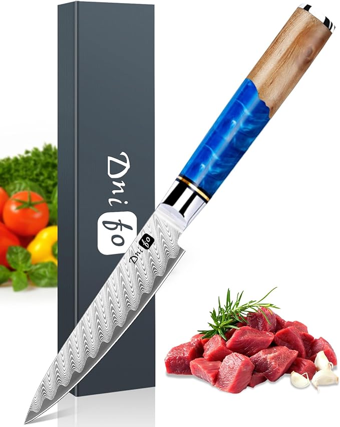 Kitchen Utility Knife 5 Inch, Japanese VG10 Steel Damascus Paring knife, Small Kitchen chef Knife with Gift Box and Resin Wood Handle, Ideal Birthday Gift for Men and Women
