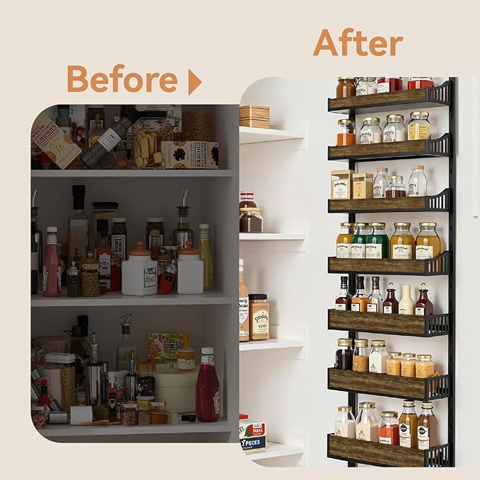 Over the Door Pantry Organizer, 8-Tier Door Spice Rack Organizer Pantry, Behind the Door Storage Organizer with Adjustable Baskets, 2 in 1 Wall Mount or Hanging Back of Door Organizer