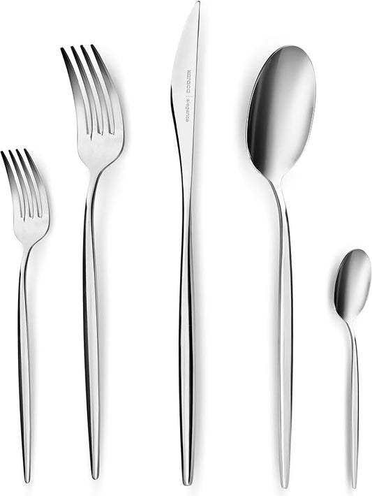 Karaca Lizbon 30-Piece Stainless Steel Cutlery Set for 6 People, 18/10 Stainless Steel, Heat Resistant, Corrosion Resistant, 3mm Thick, Silver