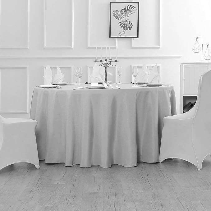 Cupuamon 60 inch Round Tablecloth Washable Polyester Table Cloth Decorative Table Cover for Wedding Party Dining Banquet（60 inch,Silver）