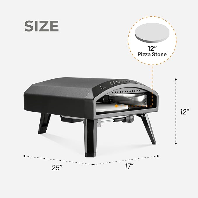 EchoSmile 12'' Gas Outdoor Pizza Oven, Propane Pizza Cooker Reaches 950째F, 60 Seconds Fast Cooking, Includes Gas Hose, Flame Control Knob, Extended Heat Handle, Black