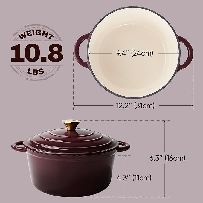 Vintage Style 4.5 Quart Dutch Oven Pot with Lid, Non Stick Enameled Cast Iron Dutch Oven for Bread Baking, Heavy-Duty, Oven Safe Ceramic Cookware Up to 500째F for Baking, Braising, Stews, Roasting, Fig